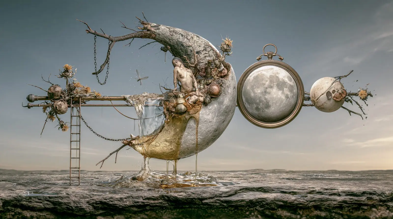 Moon, mercury, seahorse. Time poured until it learned to swim.