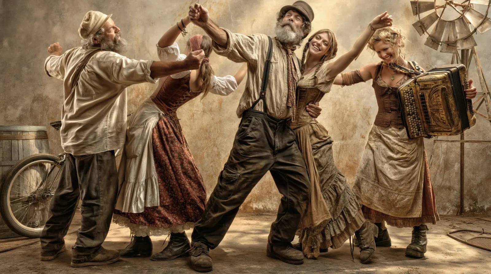 Dust, accordion, a line of bodies that have earned the right to turn.